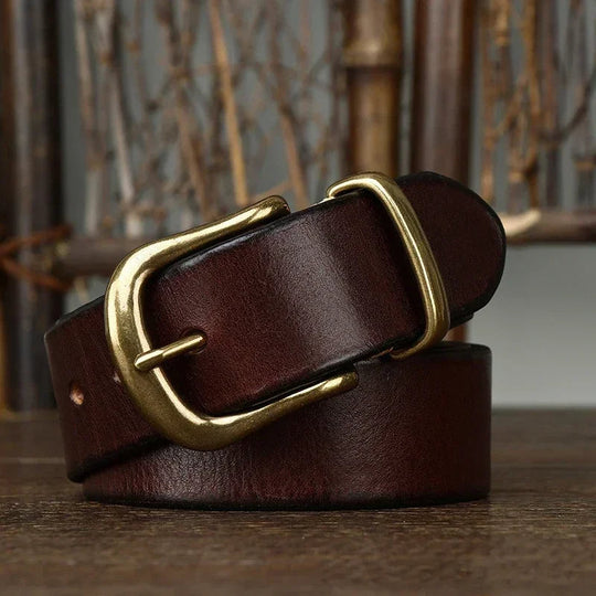 Ares Handmade Full-Grain Leather Belt with Antique Brass Buckle, Sizes 30–46