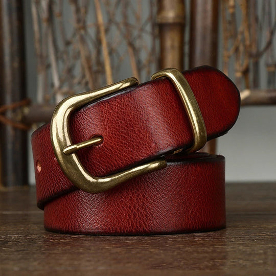 Ares Handmade Full-Grain Leather Belt with Antique Brass Buckle, Sizes 30–46