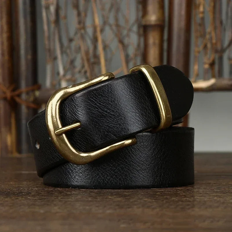 Ares Handmade Full-Grain Leather Belt with Antique Brass Buckle, Sizes 30–46
