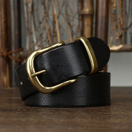 Ares Handmade Full-Grain Leather Belt with Antique Brass Buckle, Sizes 30–46