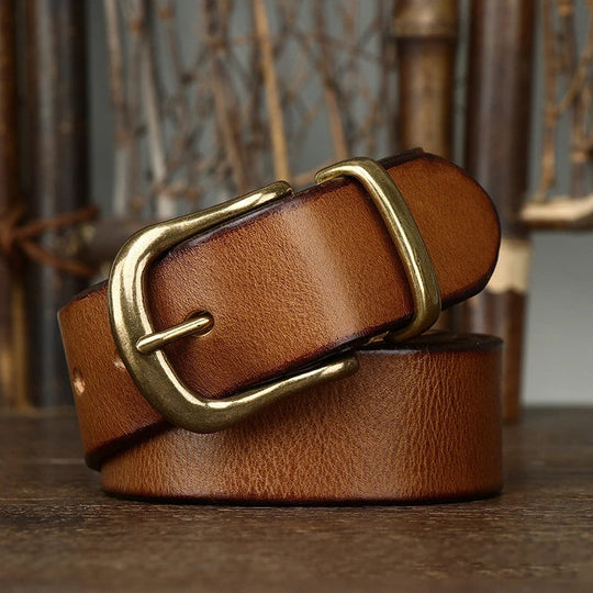 Ares Handmade Full-Grain Leather Belt with Antique Brass Buckle, Sizes 30–46