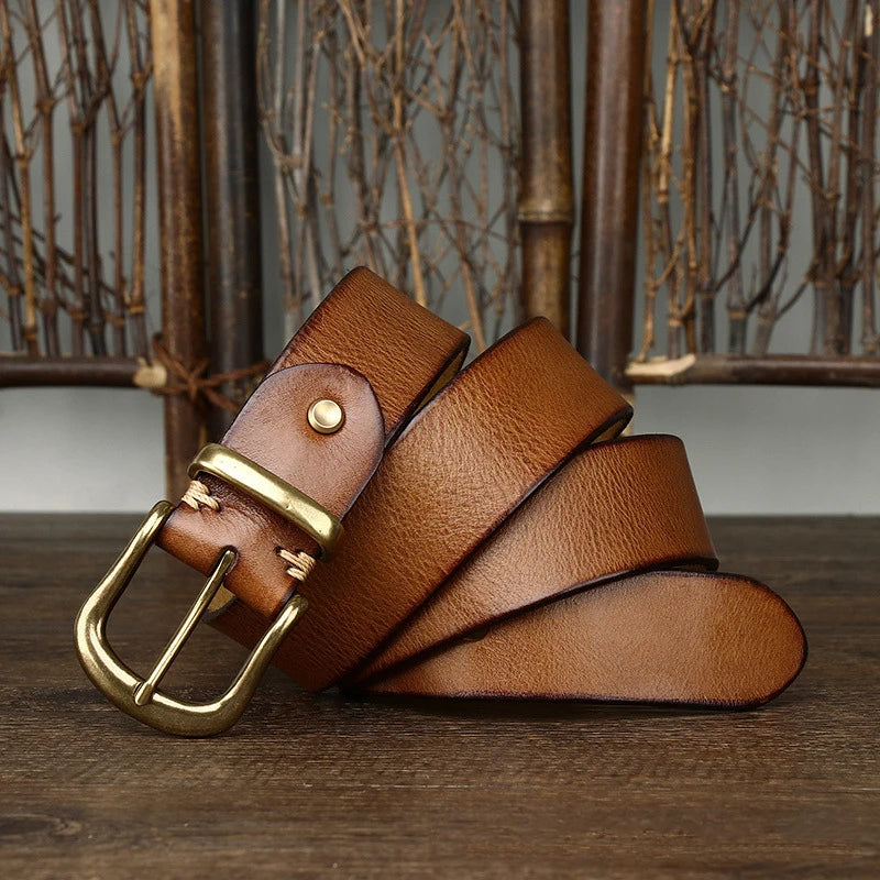 Ares Handmade Full-Grain Leather Belt with Antique Brass Buckle, Sizes 30–46
