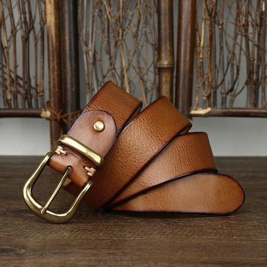 Ares Handmade Full-Grain Leather Belt with Antique Brass Buckle, Sizes 30–46