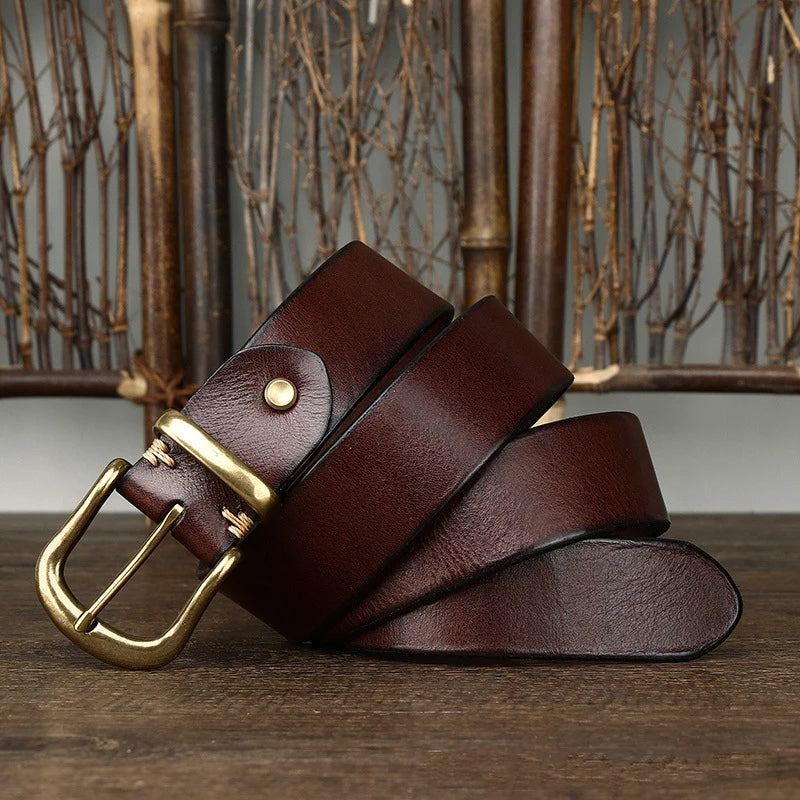 Ares Handmade Full-Grain Leather Belt with Antique Brass Buckle, Sizes 30–46