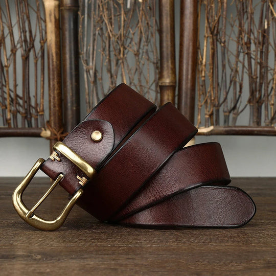 Ares Handmade Full-Grain Leather Belt with Antique Brass Buckle, Sizes 30–46