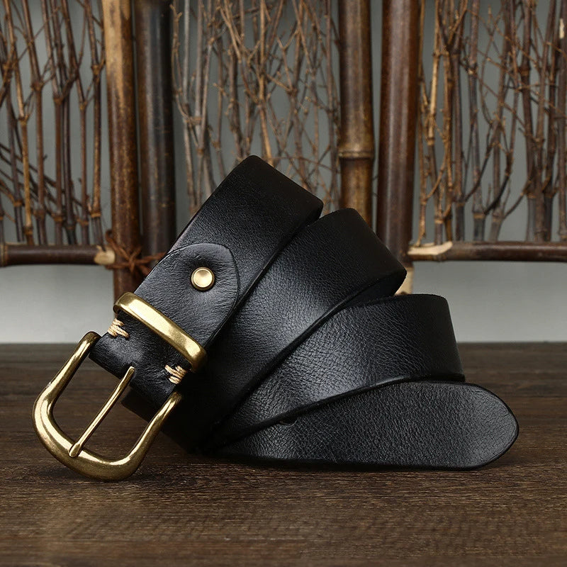 Ares Handmade Full-Grain Leather Belt with Antique Brass Buckle, Sizes 30–46