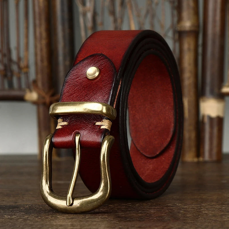 Ares Handmade Full-Grain Leather Belt with Antique Brass Buckle, Sizes 30–46