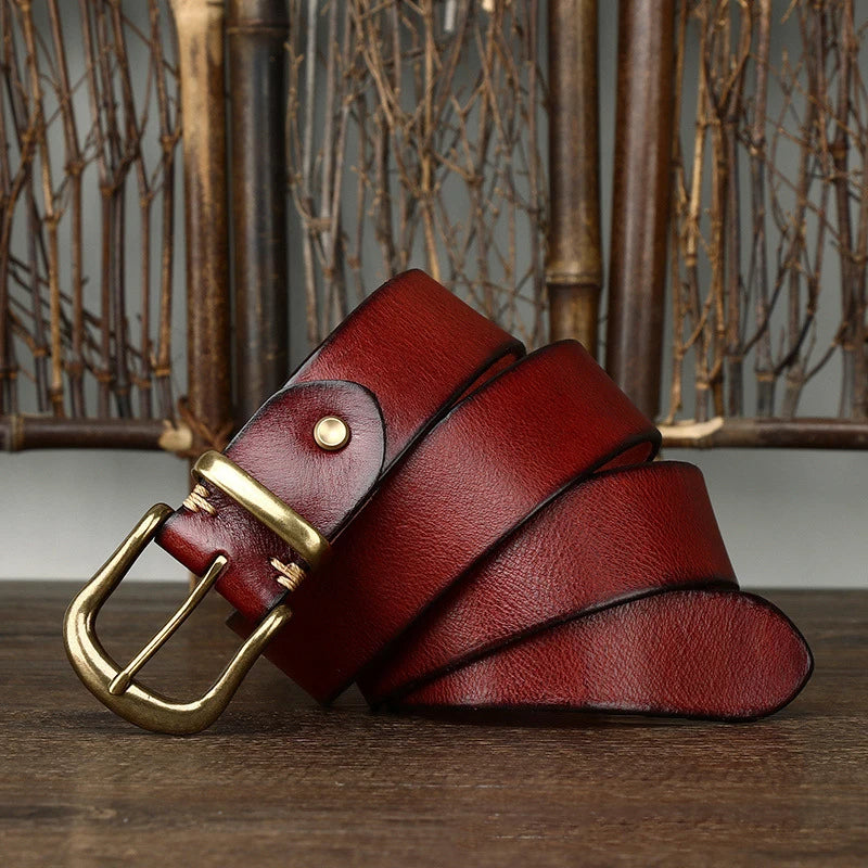 Ares Handmade Full-Grain Leather Belt with Antique Brass Buckle, Sizes 30–46