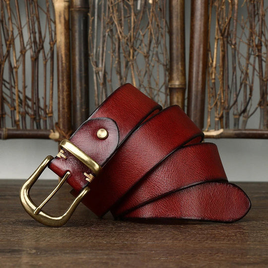 Ares Handmade Full-Grain Leather Belt with Antique Brass Buckle, Sizes 30–46