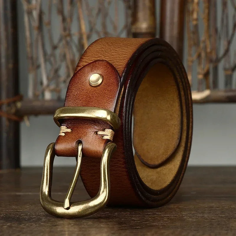 Ares Handmade Full-Grain Leather Belt with Antique Brass Buckle, Sizes 30–46