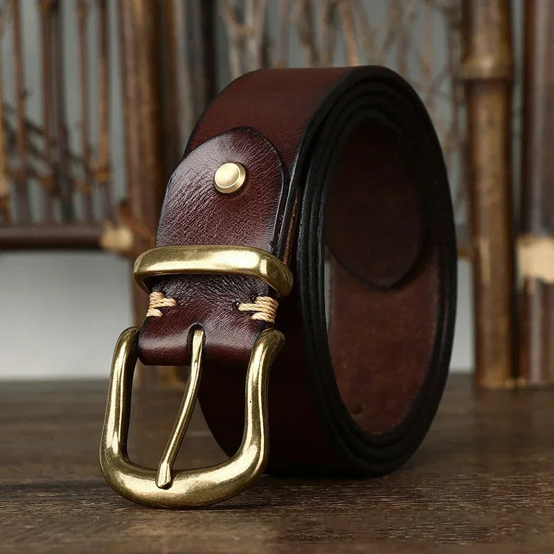 Ares Handmade Full-Grain Leather Belt with Antique Brass Buckle, Sizes 30–46