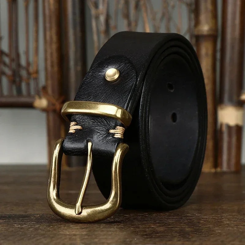 Ares Handmade Full-Grain Leather Belt with Antique Brass Buckle, Sizes 30–46