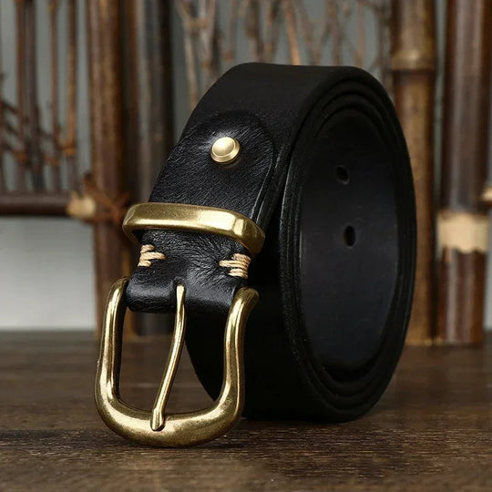 Ares Handmade Full-Grain Leather Belt with Antique Brass Buckle, Sizes 30–46