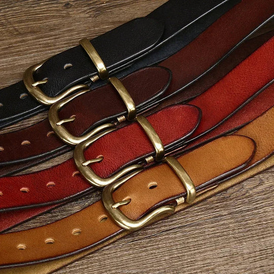 Ares Handmade Full-Grain Leather Belt with Antique Brass Buckle, Sizes 30–46