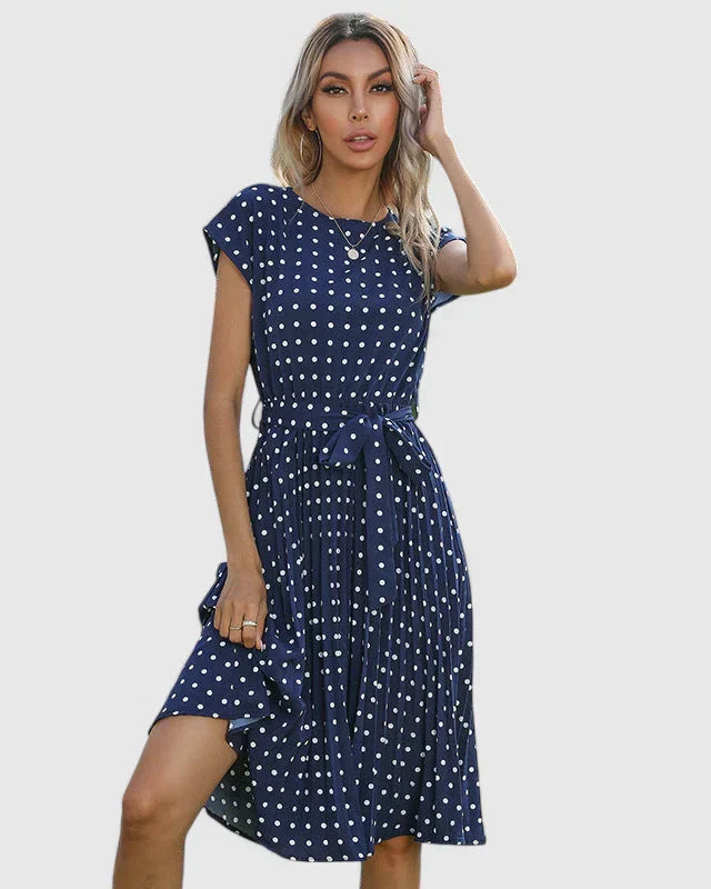 Ashleigh Women's Polka Dot A-Line Midi Dress with Tie Waist