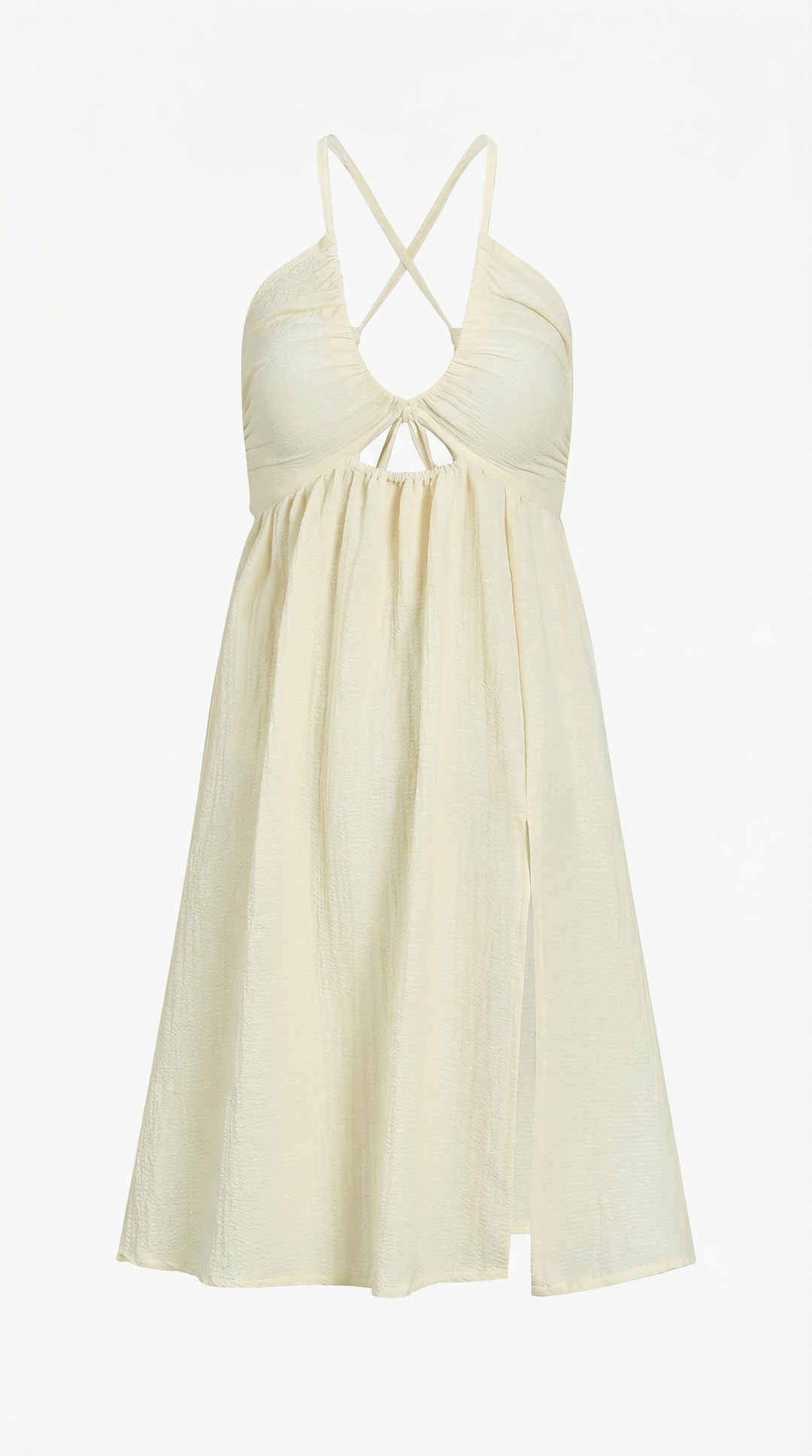 Beige Cut-Out Midi Dress with High Slit