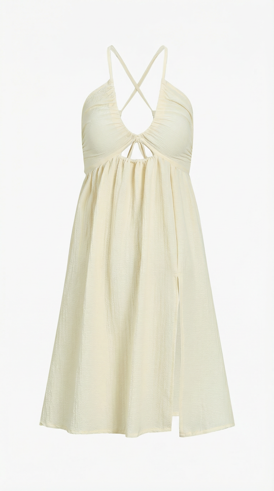 Beige Cut-Out Midi Dress with High Slit