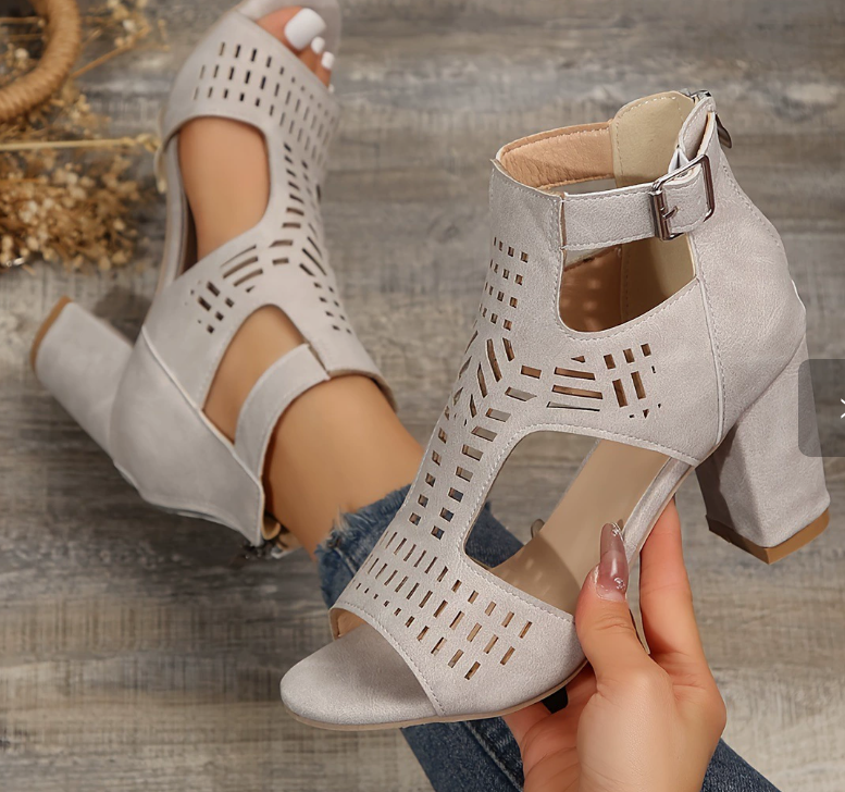 Beige Women’s Open-Toe Block-Heel Sandals