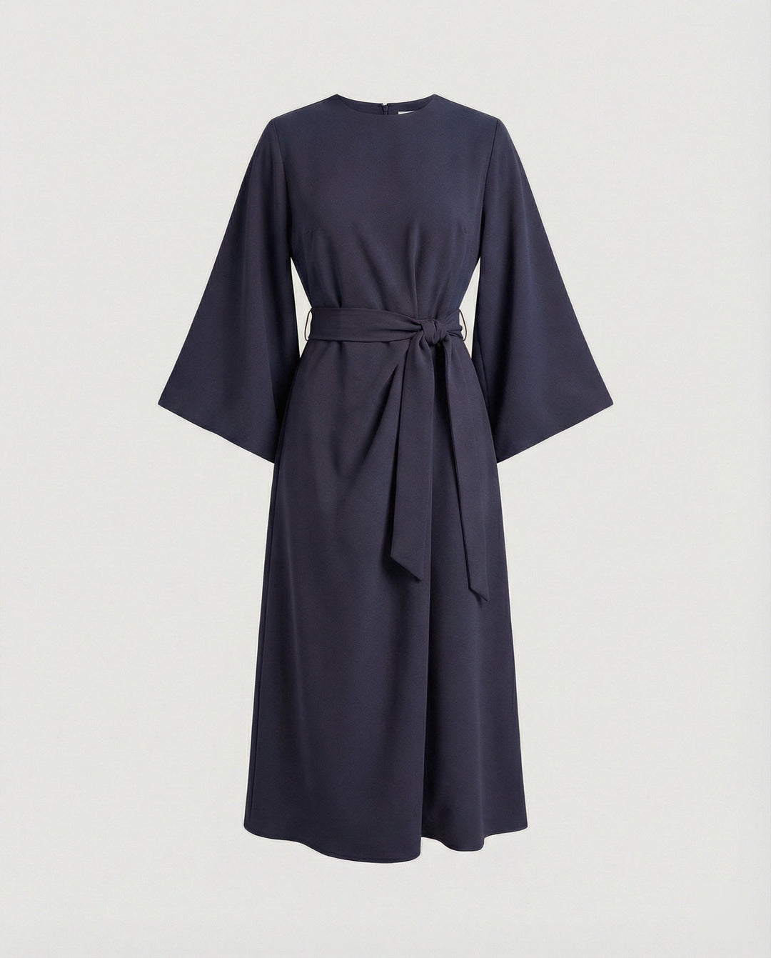 Belted Wrap Midi Dress with Long Lantern Sleeves