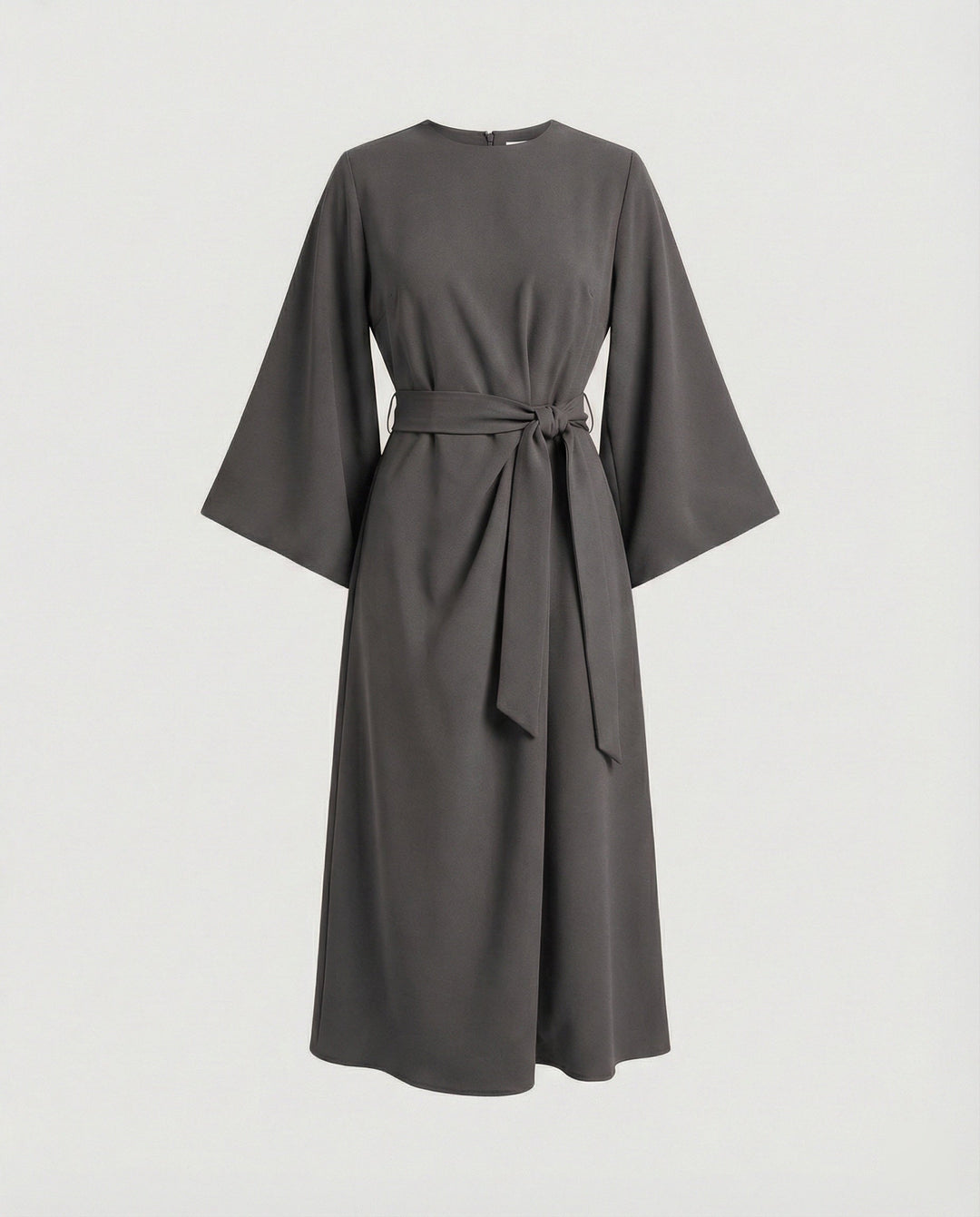 Belted Wrap Midi Dress with Long Lantern Sleeves