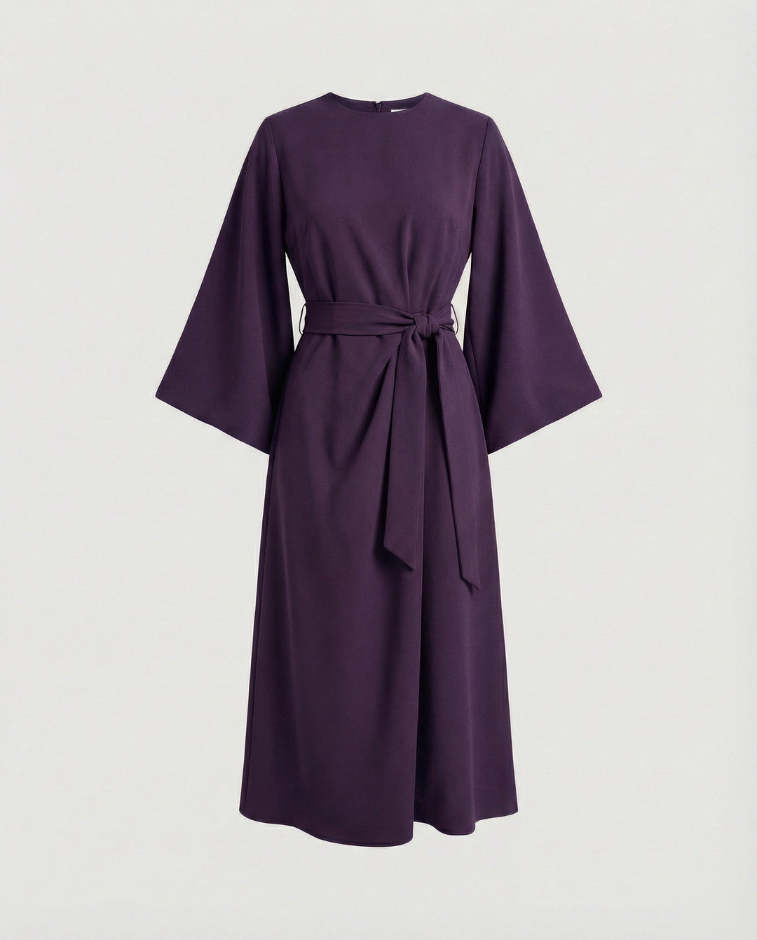 Belted Wrap Midi Dress with Long Lantern Sleeves