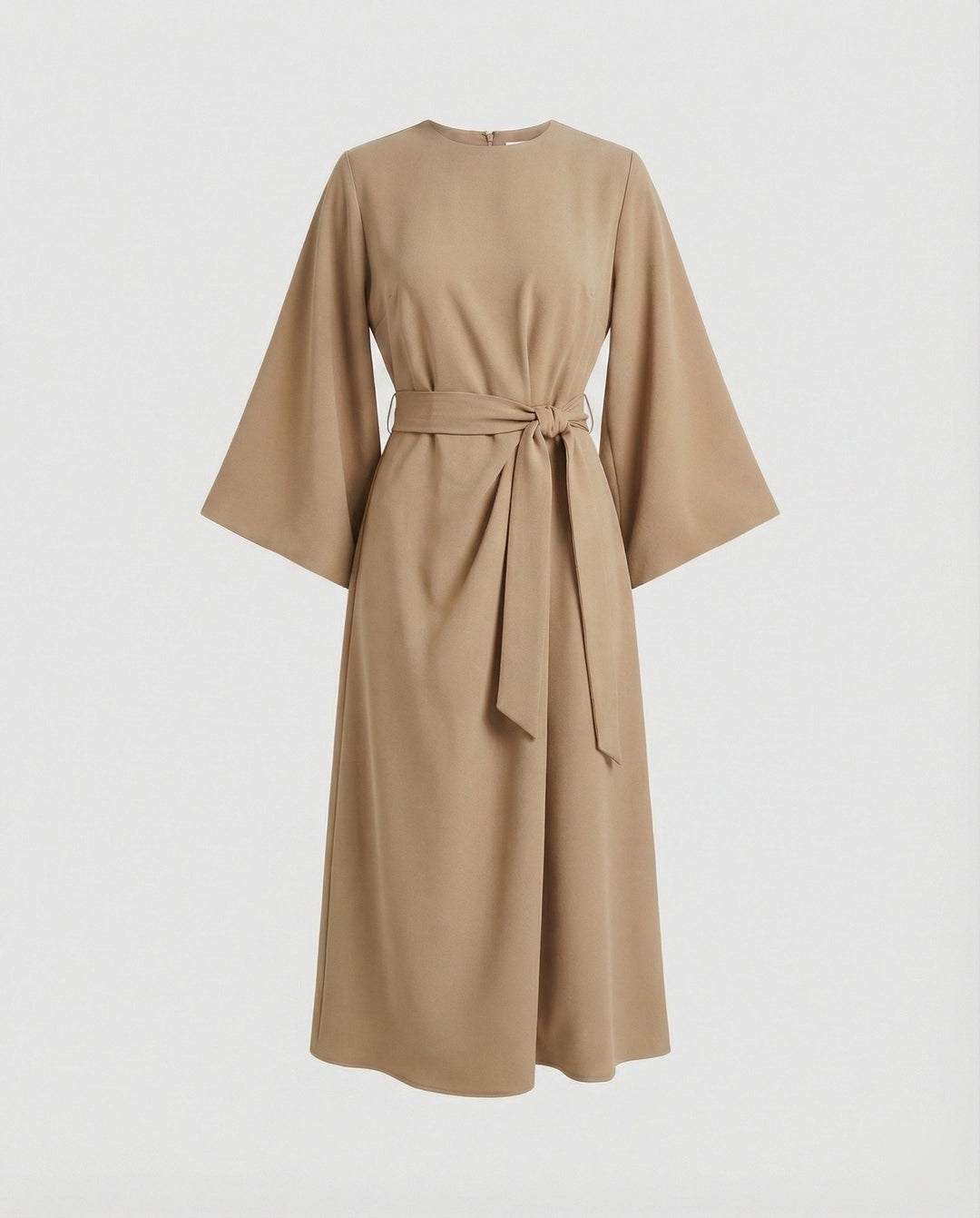 Belted Wrap Midi Dress with Long Lantern Sleeves