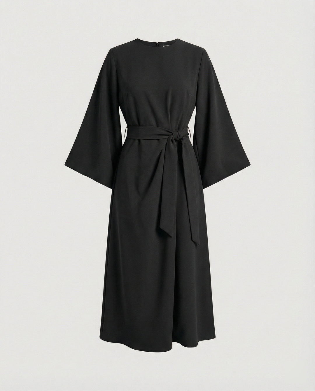 Belted Wrap Midi Dress with Long Lantern Sleeves