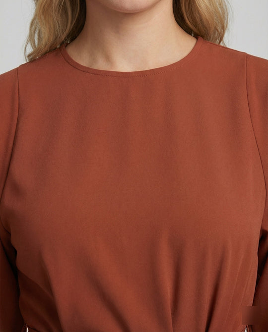 Belted Wrap Midi Dress with Long Lantern Sleeves