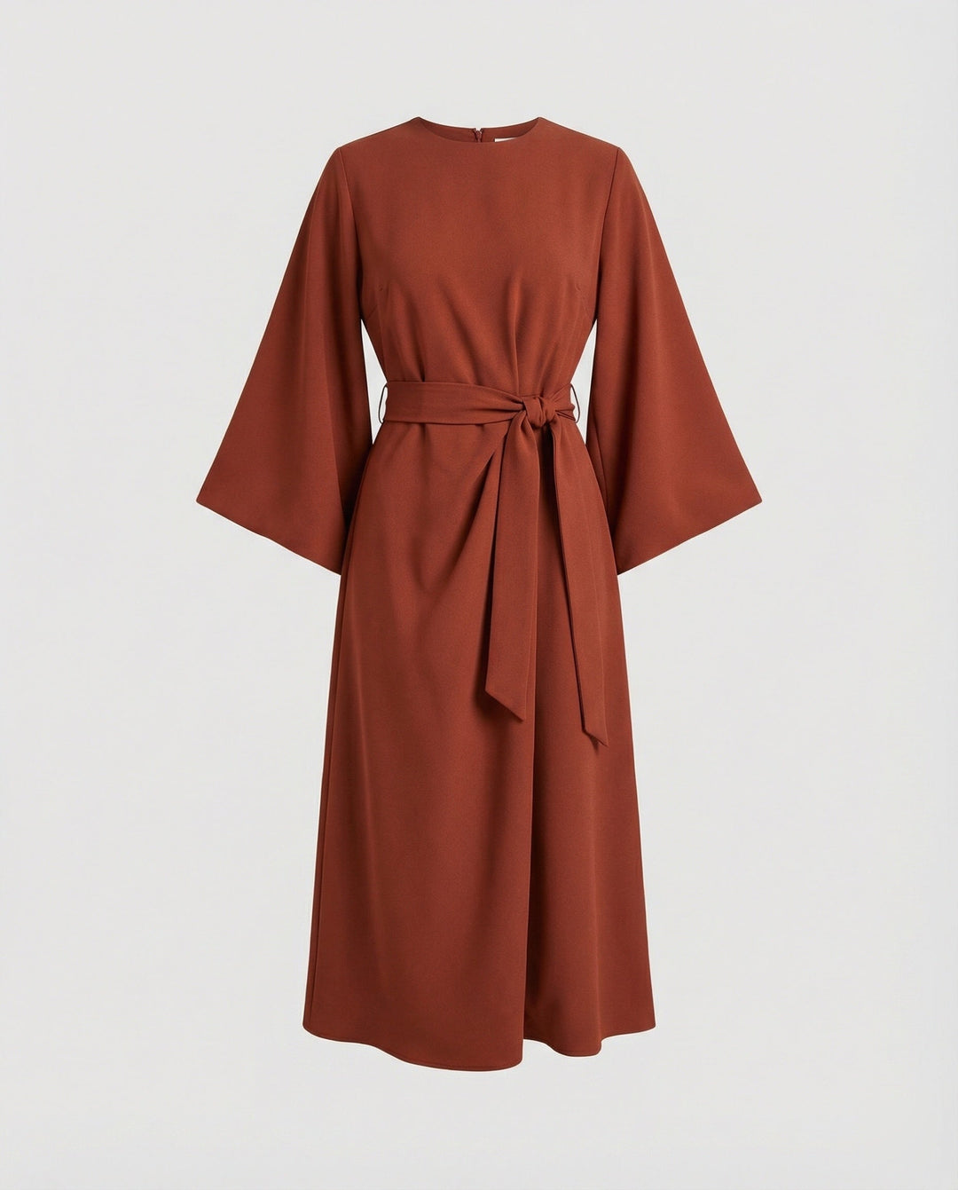Belted Wrap Midi Dress with Long Lantern Sleeves