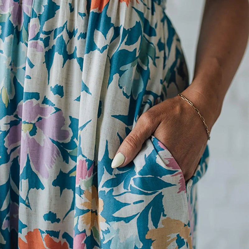Bloom Floral Midi Dress – Smocked Bodice and Adjustable Straps