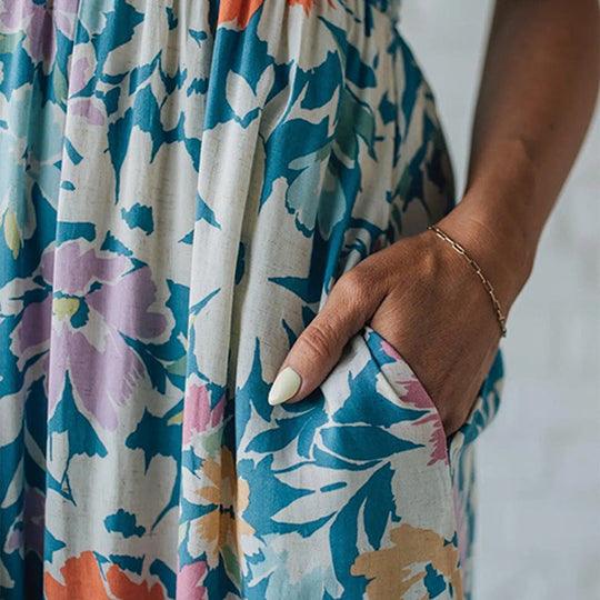 Bloom Floral Midi Dress – Smocked Bodice and Adjustable Straps