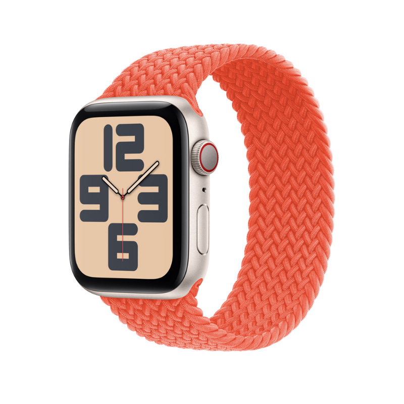Electric Orange Braided Solo Loop Apple Watch Straps - Full View