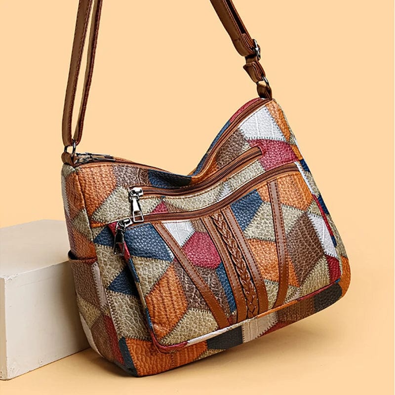 Brown Leather Shoulder Bag – Multi-Zip Everyday Organizer