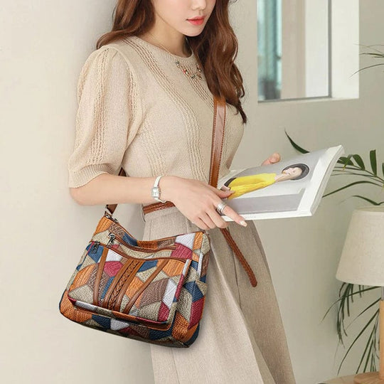 Brown Leather Shoulder Bag – Multi-Zip Everyday Organizer