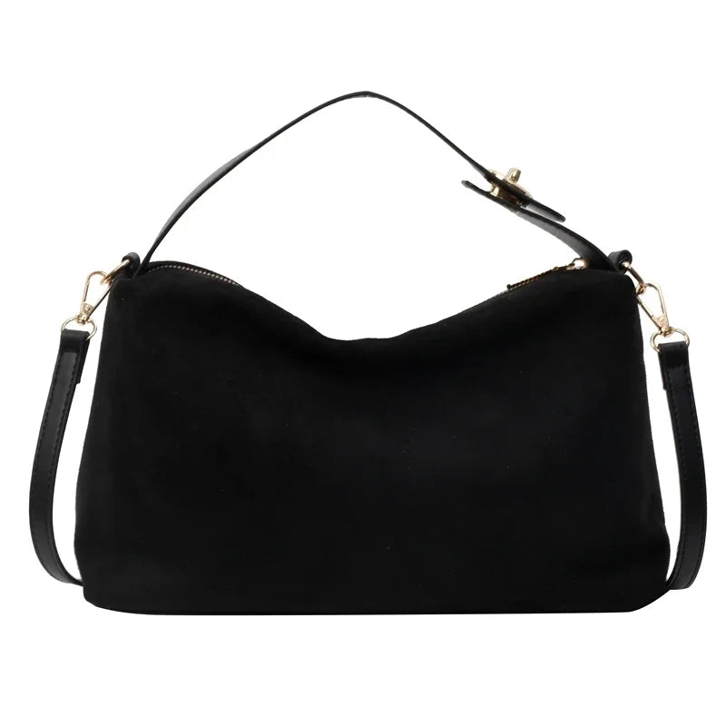 Brown Suede Shoulder Bag – Adjustable Strap and Gold-Tone Zip