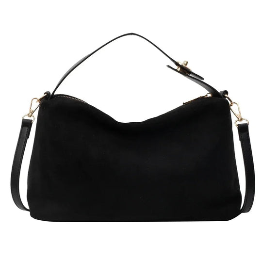 Brown Suede Shoulder Bag – Adjustable Strap and Gold-Tone Zip