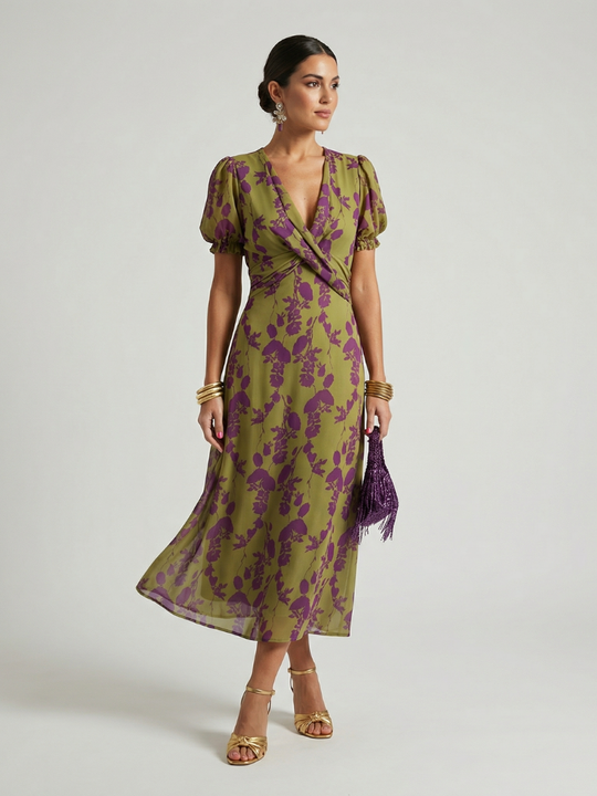 Casual Floral Midi Dress with Flowing Cut
