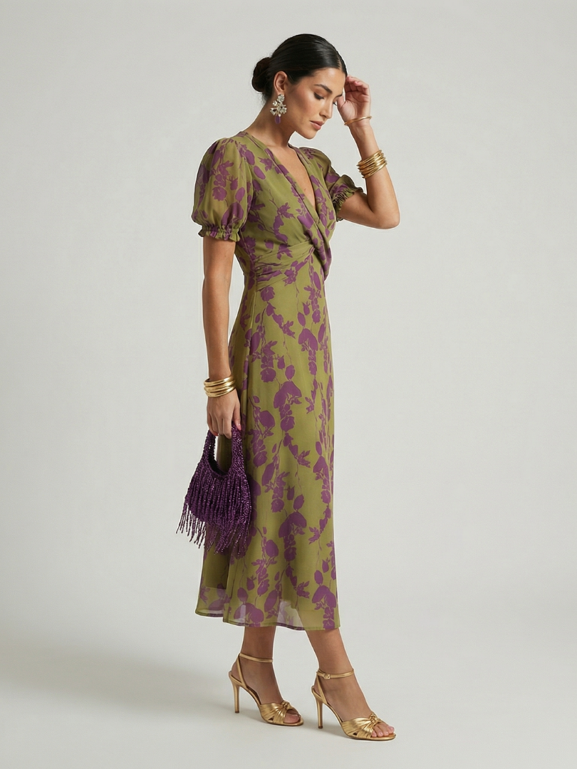 Casual Floral Midi Dress with Flowing Cut