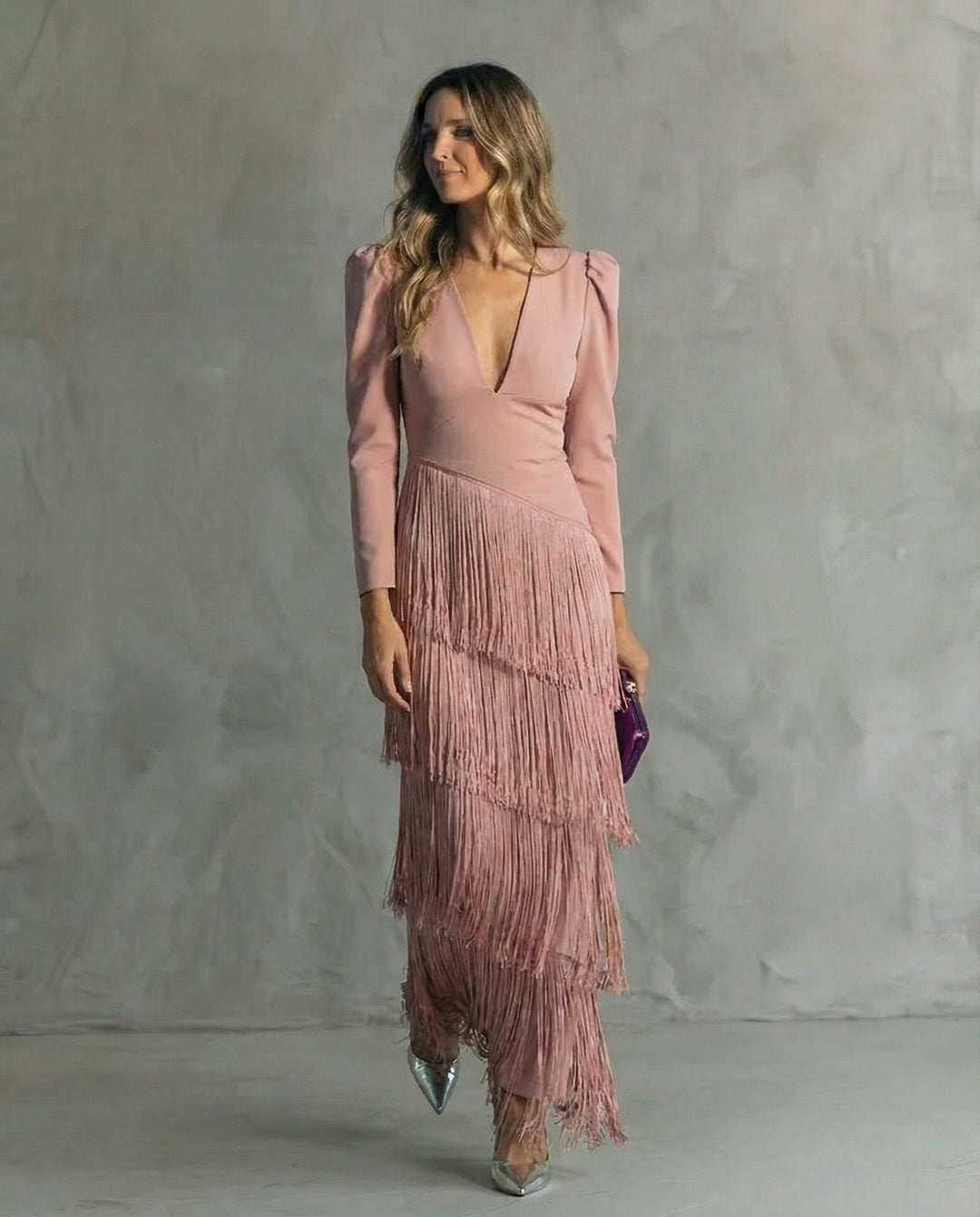 Chic Midi Dress with Statement Fringe Sleeves