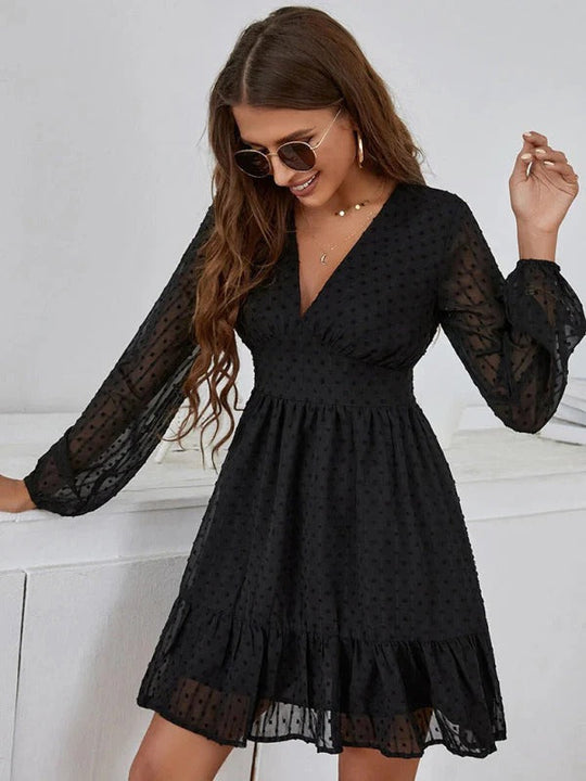 Christy Women’s Polka-Dot Mini Dress – V-Neck Fit-and-Flare Style
