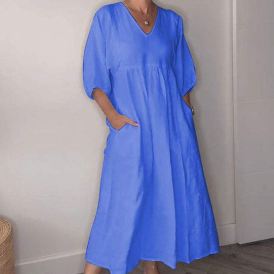 Comfortable Flowing V-Neck Midi Dress