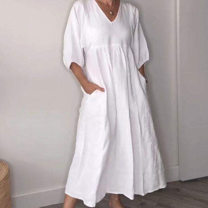 Comfortable Flowing V-Neck Midi Dress