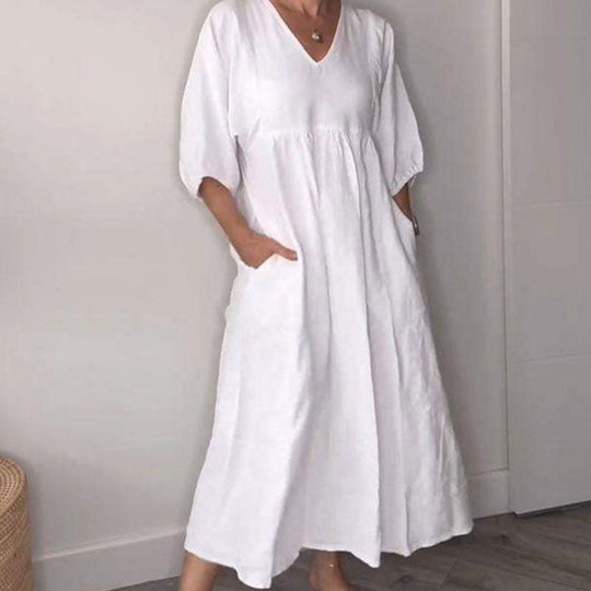Comfortable Flowing V-Neck Midi Dress