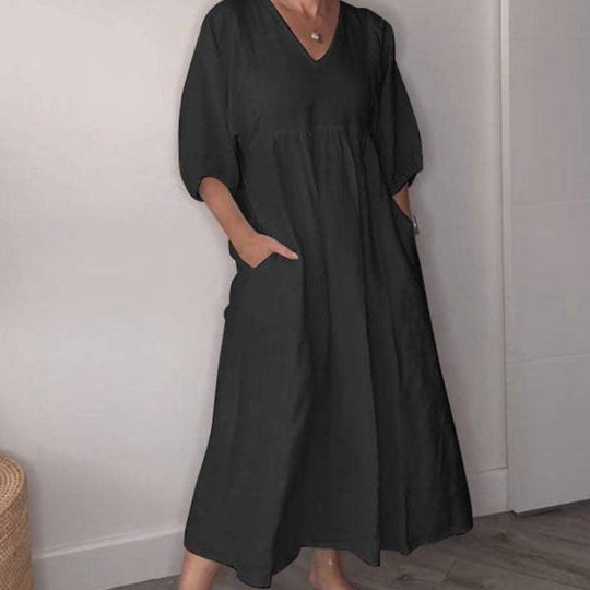 Comfortable Flowing V-Neck Midi Dress