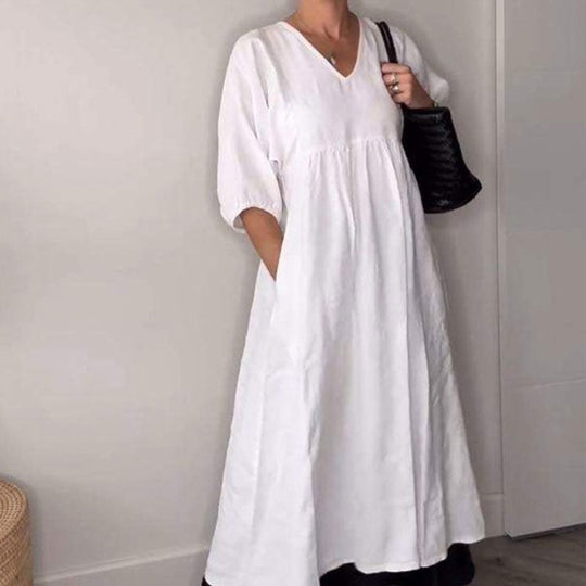 Comfortable Flowing V-Neck Midi Dress