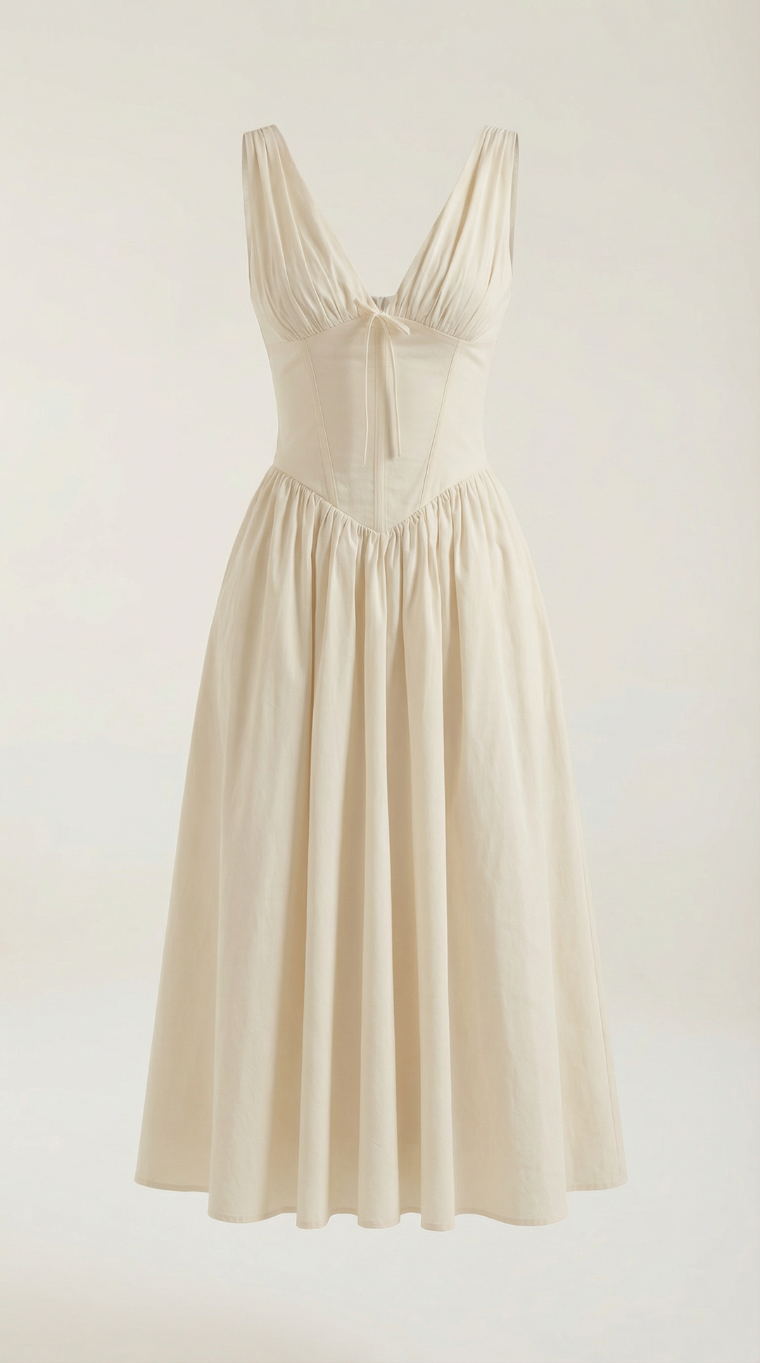 Corset-Style V-Neck Midi Dress with Wide Straps