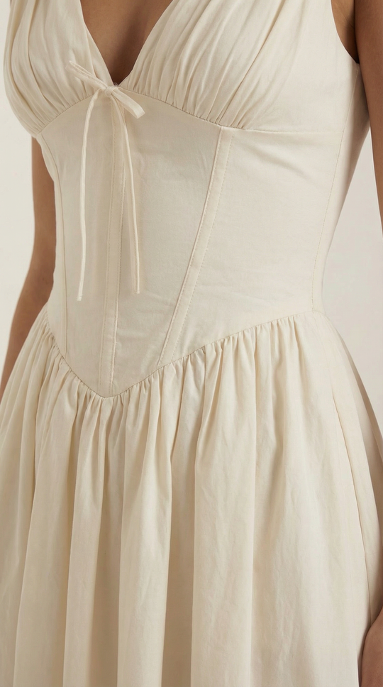 Corset-Style V-Neck Midi Dress with Wide Straps