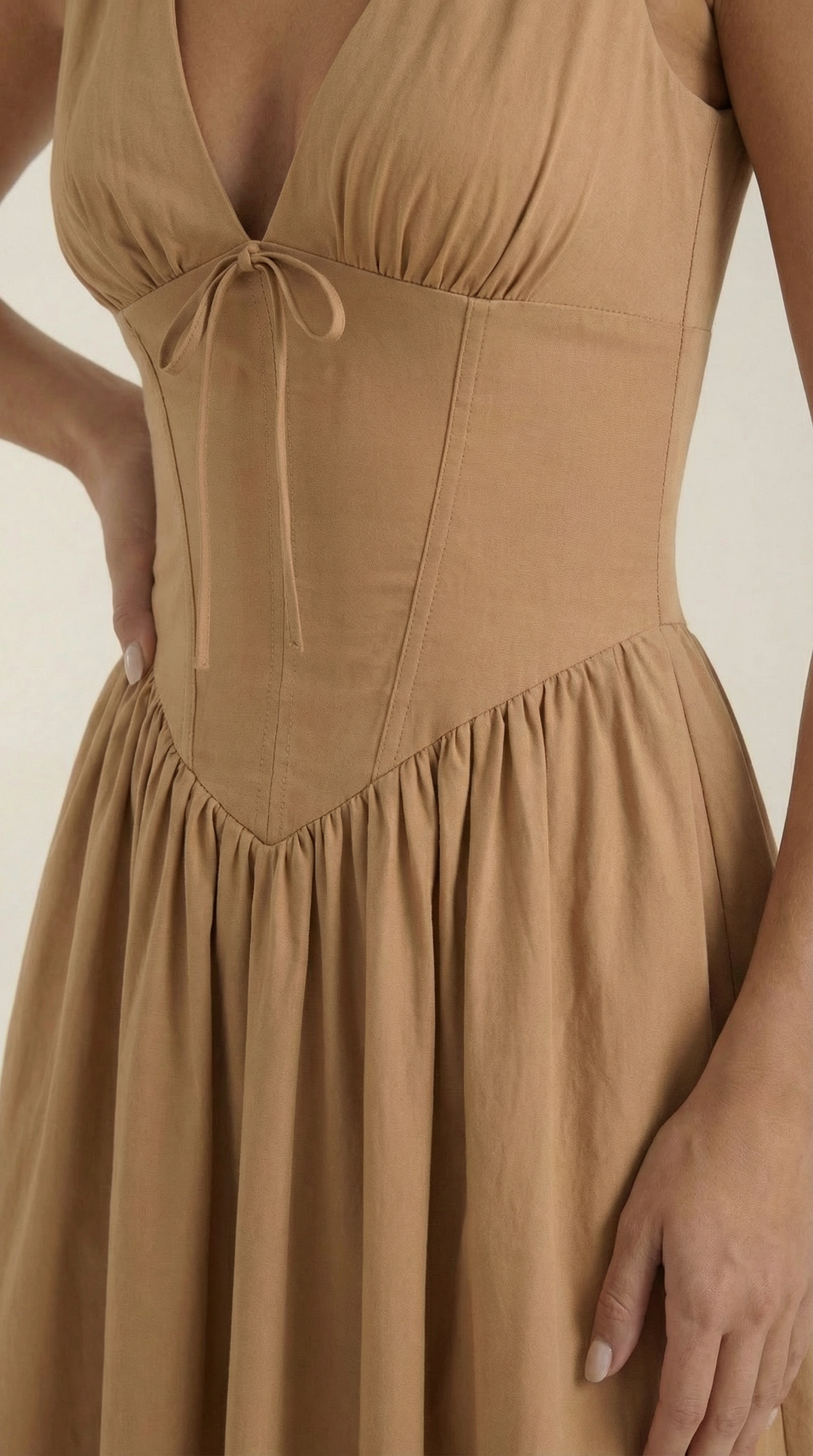 Corset-Style V-Neck Midi Dress with Wide Straps