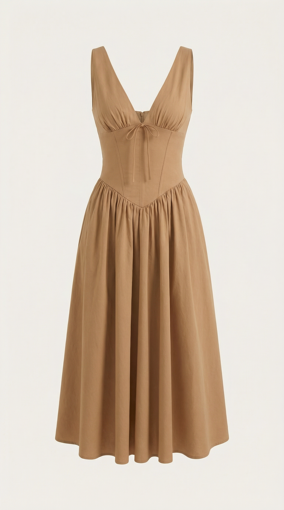 Corset-Style V-Neck Midi Dress with Wide Straps