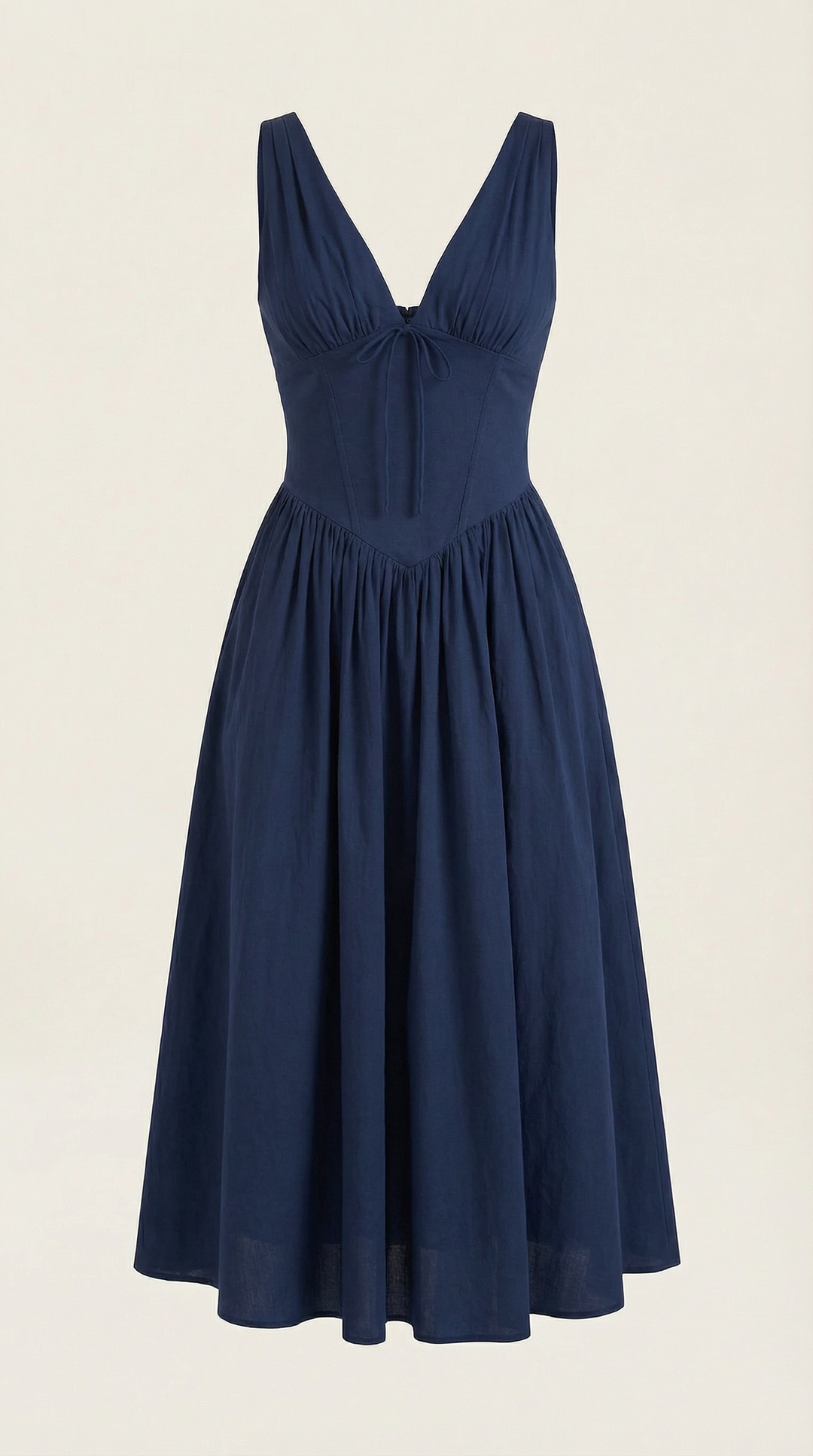 Corset-Style V-Neck Midi Dress with Wide Straps